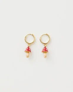 Fashion Fable England Enamel Mushroom Huggie Earrings