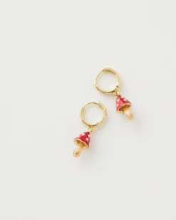Fashion Fable England Enamel Mushroom Huggie Earrings