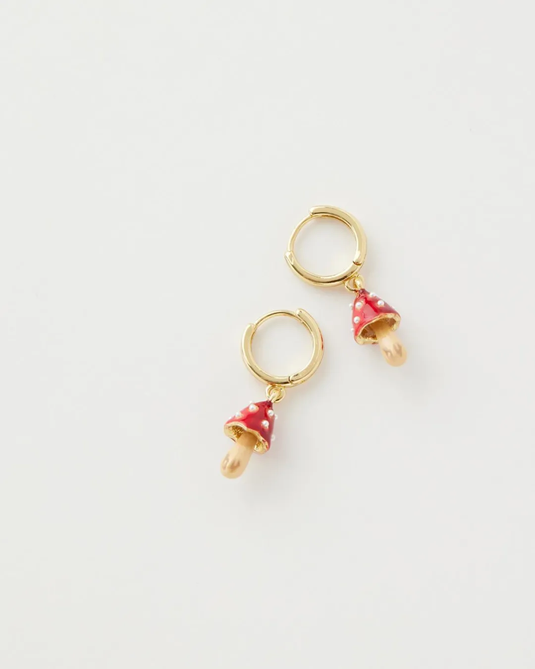 Fashion Fable England Enamel Mushroom Huggie Earrings