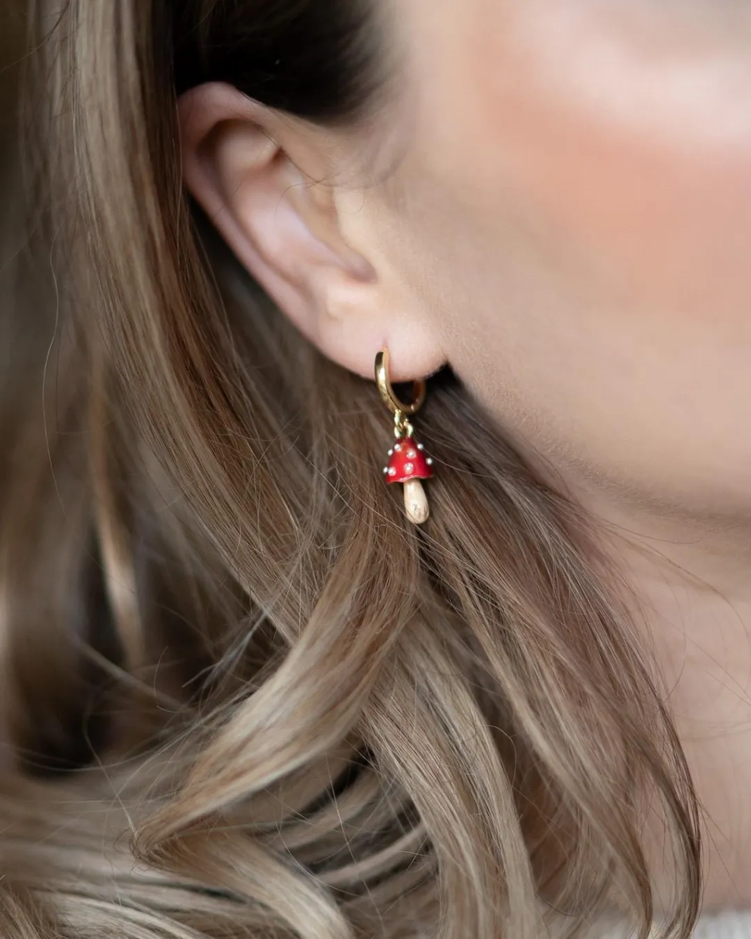 Fashion Fable England Enamel Mushroom Huggie Earrings