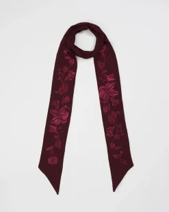 Fashion Fable England Floral Bohemian Embroidered Burgundy Scarf