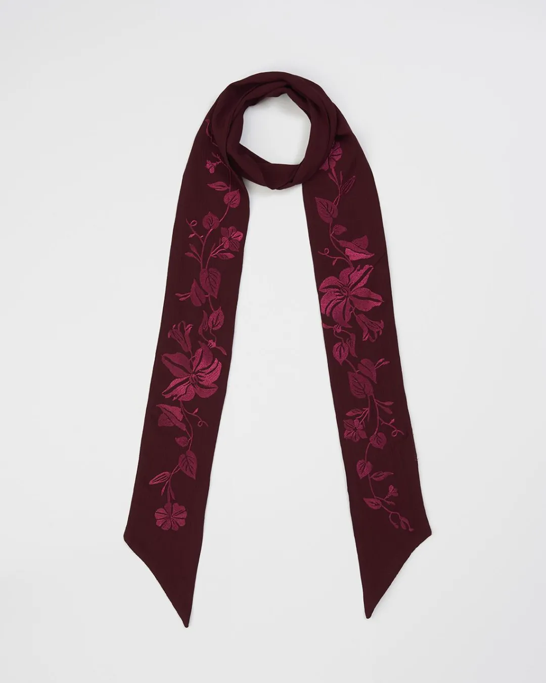 Fashion Fable England Floral Bohemian Embroidered Burgundy Scarf