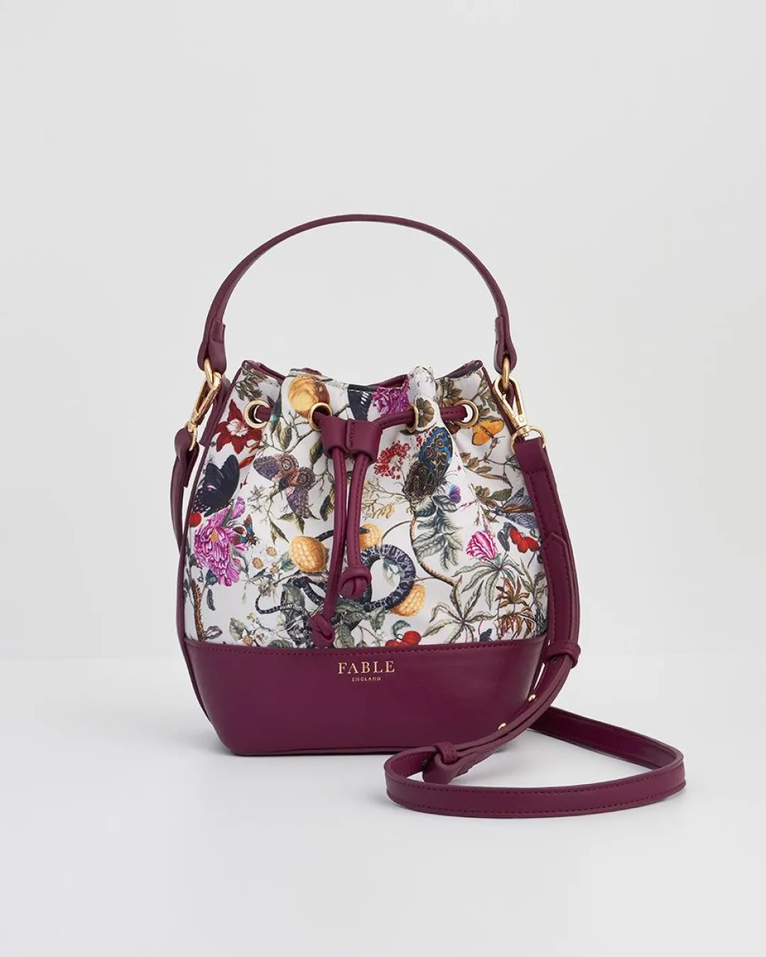 Fashion Fable England Floral Engravings Plum Bucket Purse