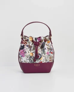 Fashion Fable England Floral Engravings Plum Bucket Purse