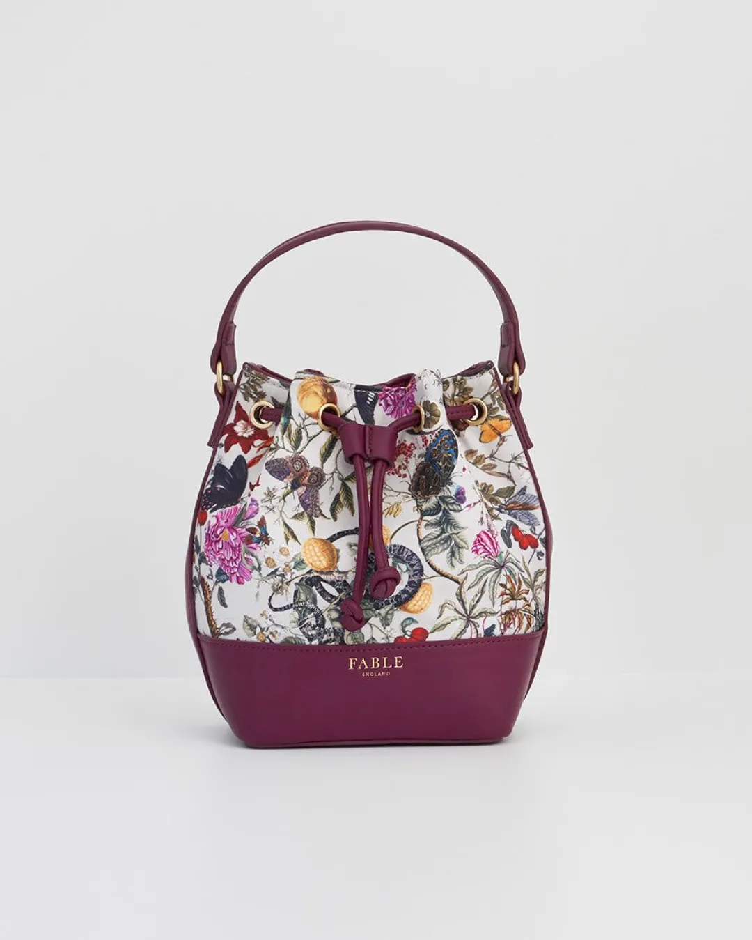 Fashion Fable England Floral Engravings Plum Bucket Purse