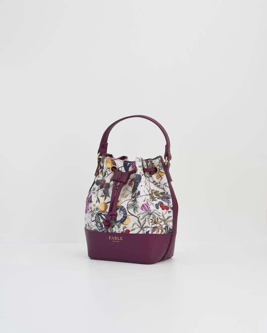 Fashion Fable England Floral Engravings Plum Bucket Purse