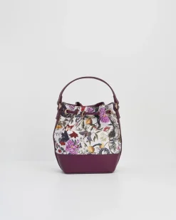 Fashion Fable England Floral Engravings Plum Bucket Purse