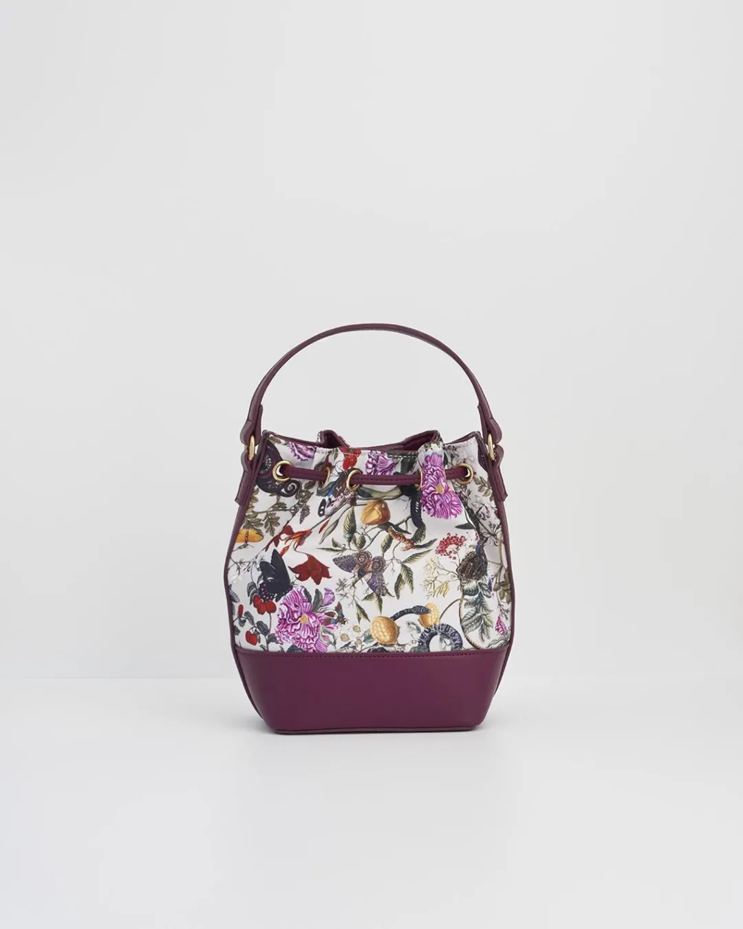 Fashion Fable England Floral Engravings Plum Bucket Purse