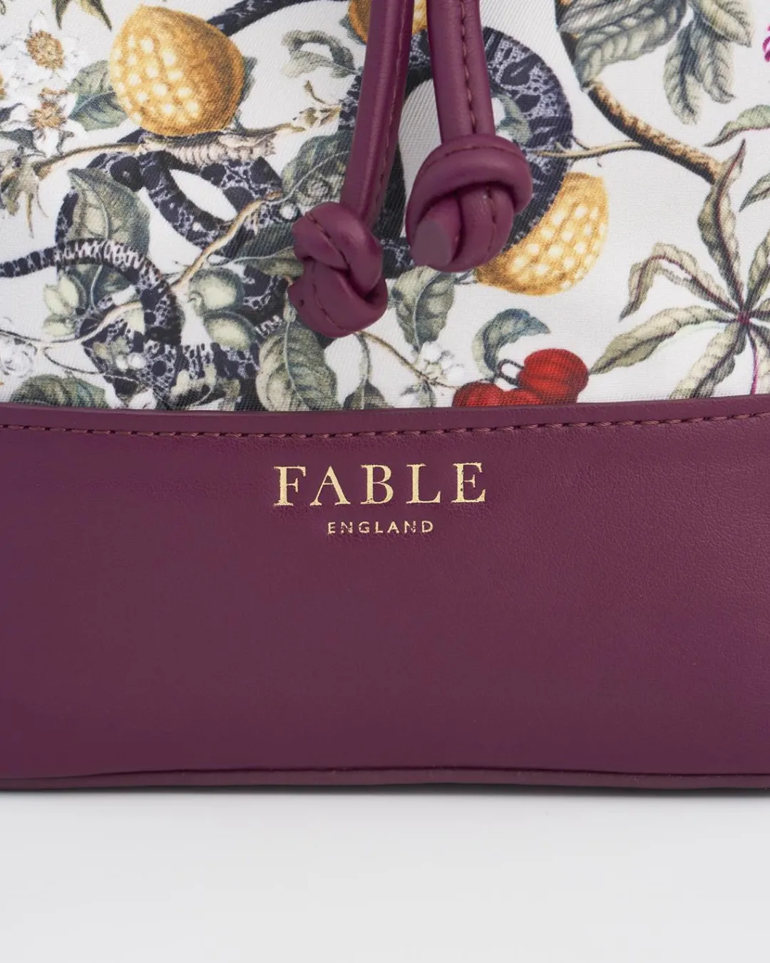 Fashion Fable England Floral Engravings Plum Bucket Purse