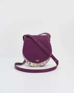Discount Fable England Floral Engravings Plum Saddle Purse