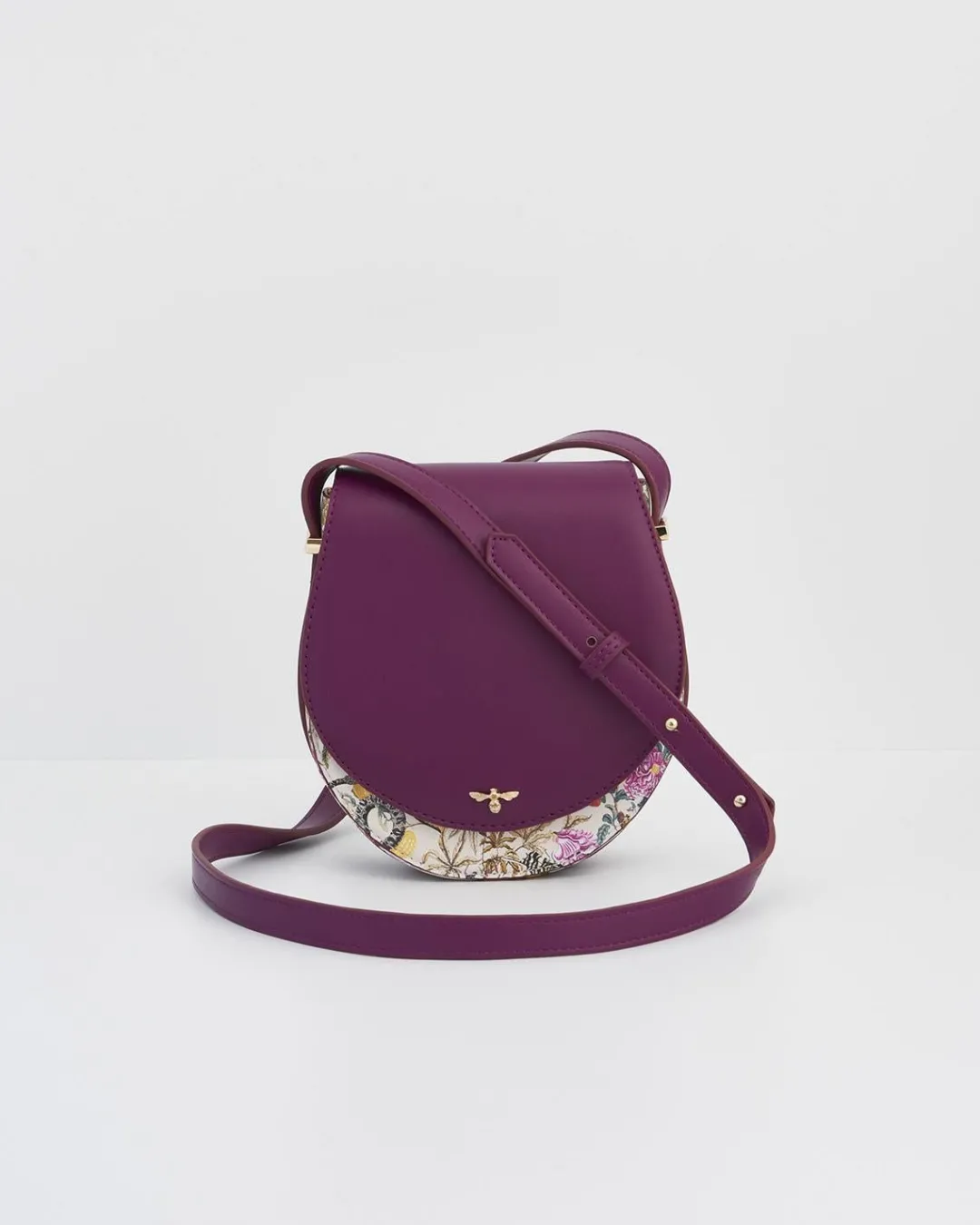 Discount Fable England Floral Engravings Plum Saddle Purse