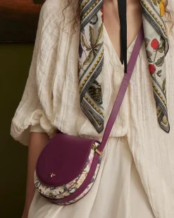Discount Fable England Floral Engravings Plum Saddle Purse