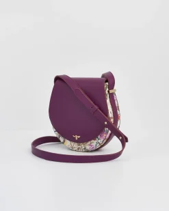 Discount Fable England Floral Engravings Plum Saddle Purse