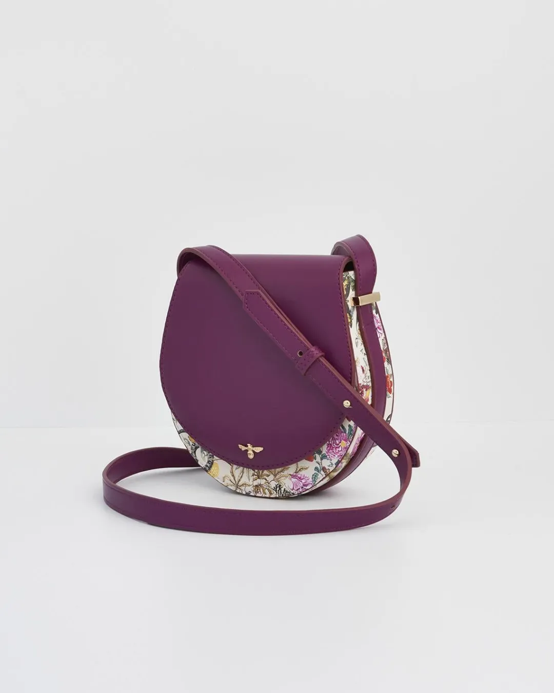Discount Fable England Floral Engravings Plum Saddle Purse