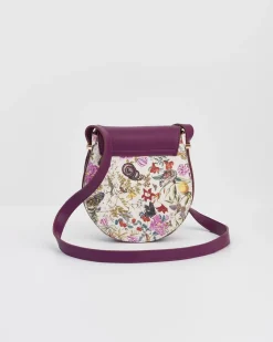 Discount Fable England Floral Engravings Plum Saddle Purse