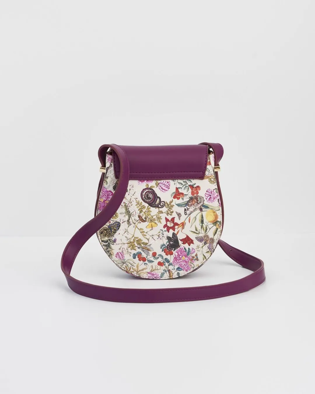 Discount Fable England Floral Engravings Plum Saddle Purse