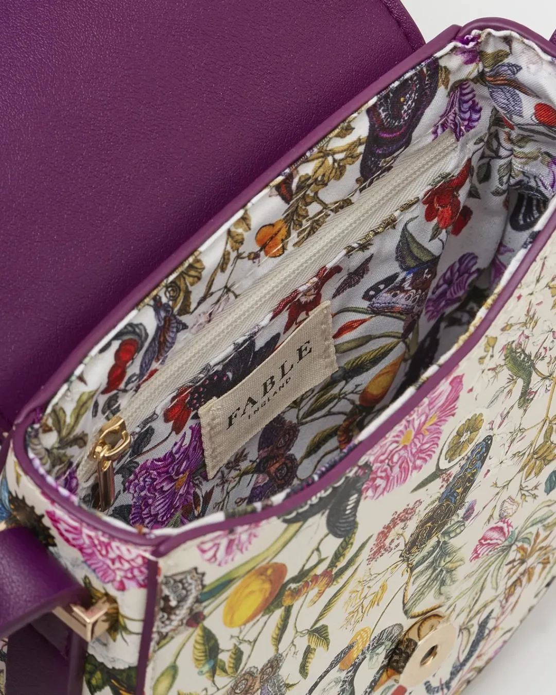 Discount Fable England Floral Engravings Plum Saddle Purse