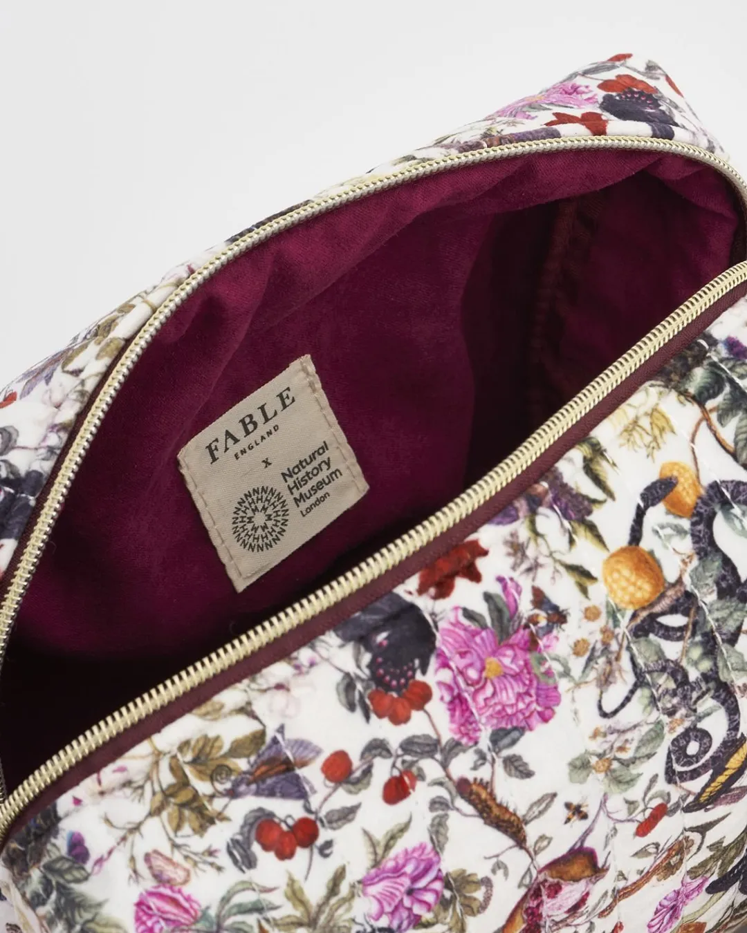 Clearance Fable England Floral Engravings Velvet Printed Large Cosmetic Bag