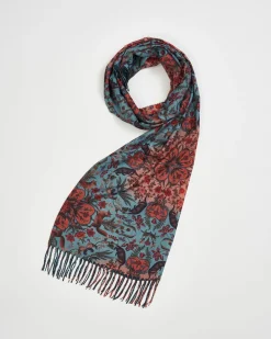 Clearance Fable England Folksy Fox Teal Scarf with Tassels