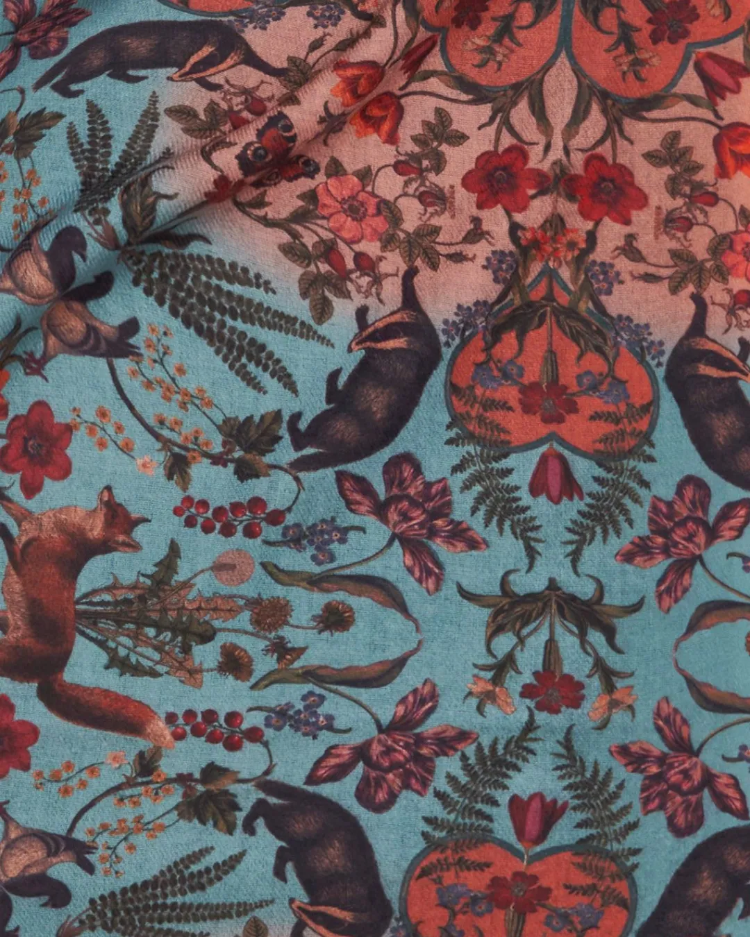 Clearance Fable England Folksy Fox Teal Scarf with Tassels