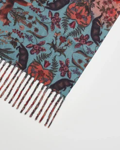 Clearance Fable England Folksy Fox Teal Scarf with Tassels