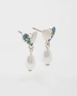 Fashion Fable England Forget Me Not Heart & Pearl Silver Earrings