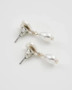 Fashion Fable England Forget Me Not Heart & Pearl Silver Earrings