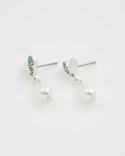 Fashion Fable England Forget Me Not Heart & Pearl Silver Earrings