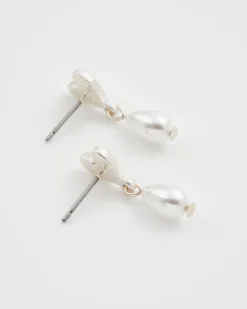 Fashion Fable England Forget Me Not Heart & Pearl Silver Earrings