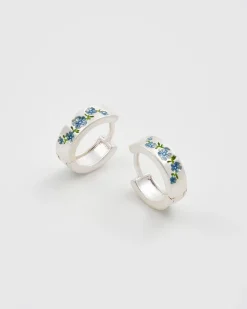 Clearance Fable England Forget Me Not Silver Mini Hoop Earrings