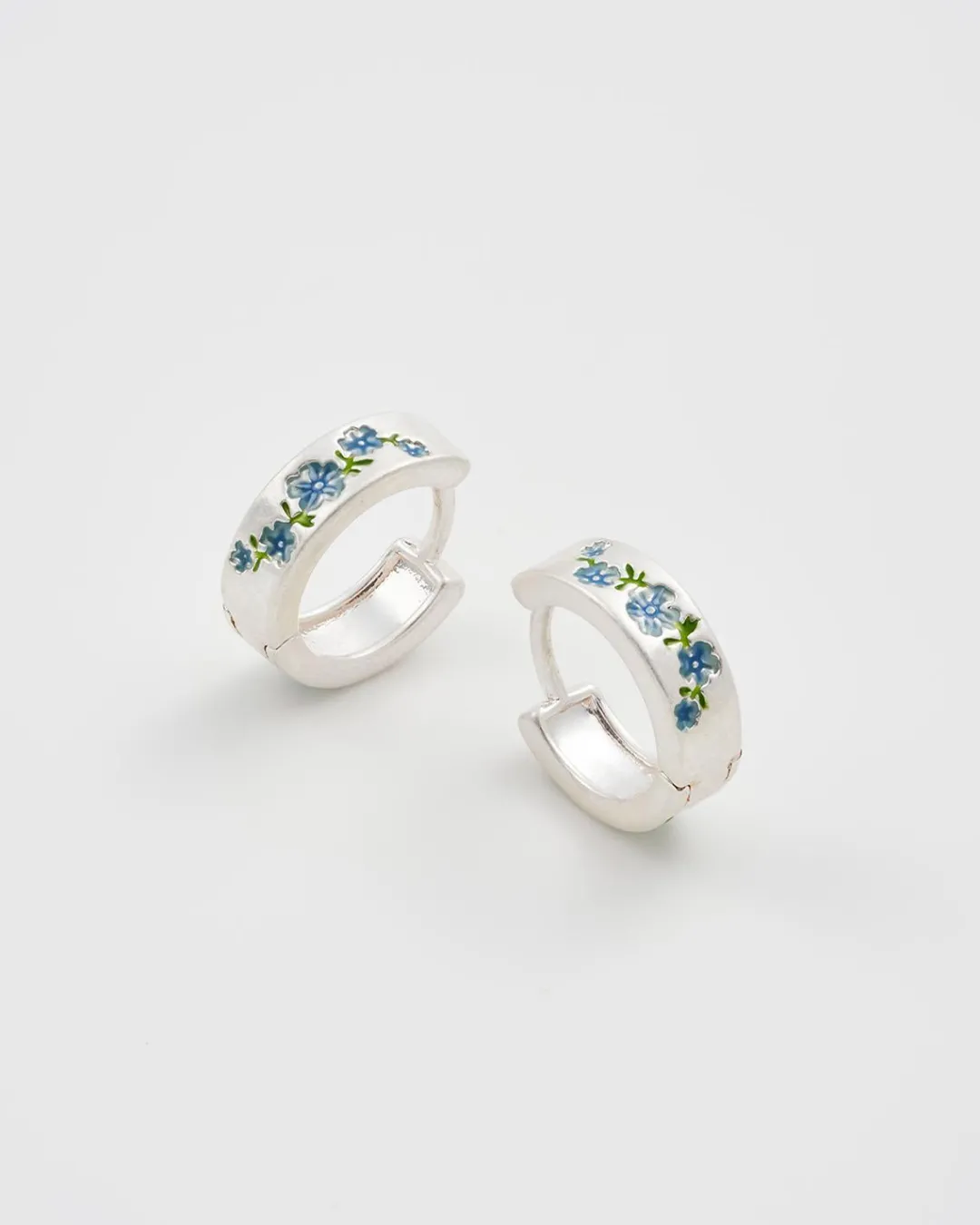 Clearance Fable England Forget Me Not Silver Mini Hoop Earrings