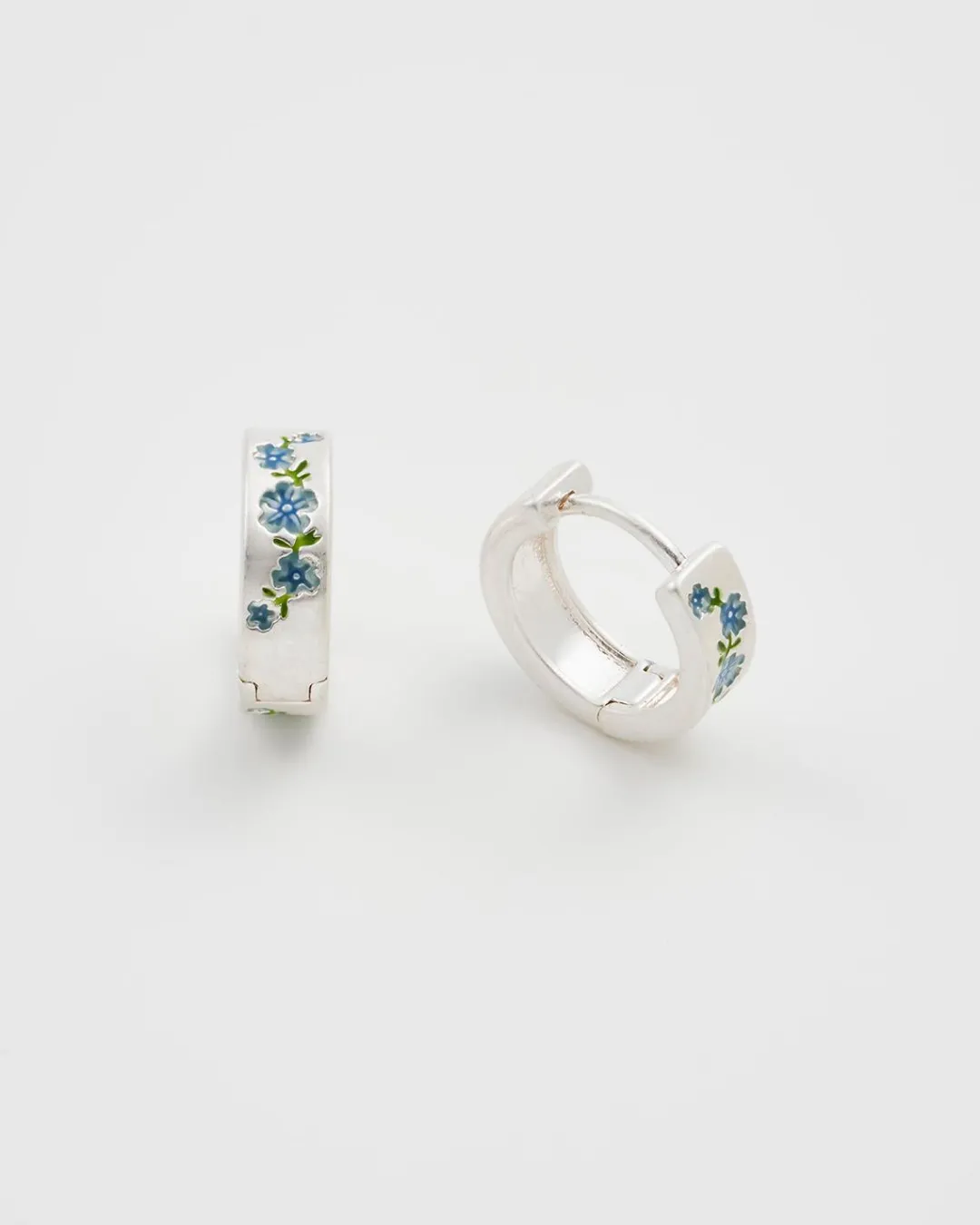 Clearance Fable England Forget Me Not Silver Mini Hoop Earrings
