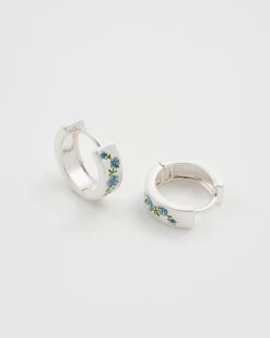 Clearance Fable England Forget Me Not Silver Mini Hoop Earrings