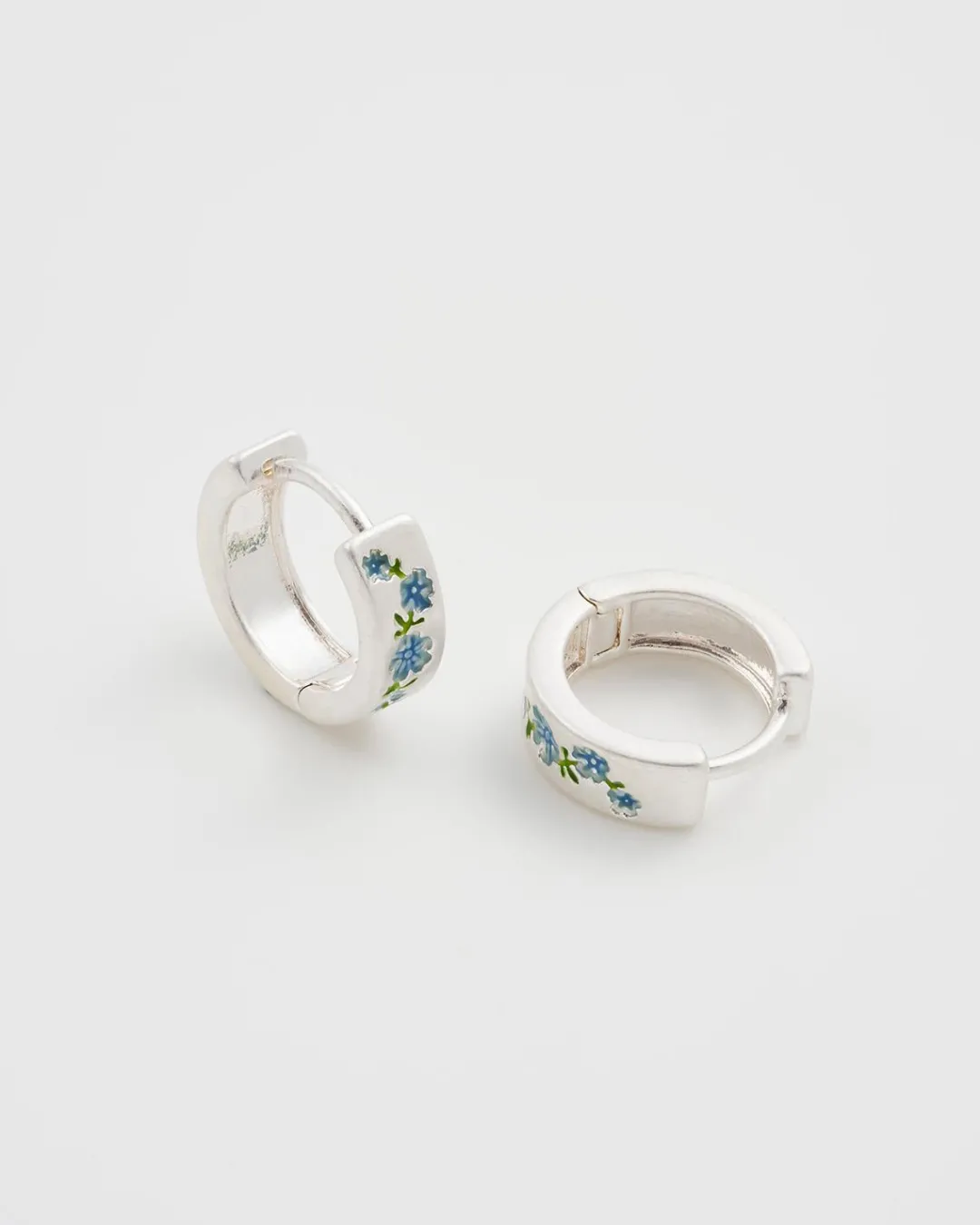 Clearance Fable England Forget Me Not Silver Mini Hoop Earrings