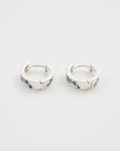 Clearance Fable England Forget Me Not Silver Mini Hoop Earrings