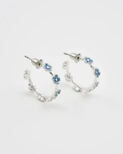 Clearance Fable England Forget Me Not Silver Stud Hoop Earrings