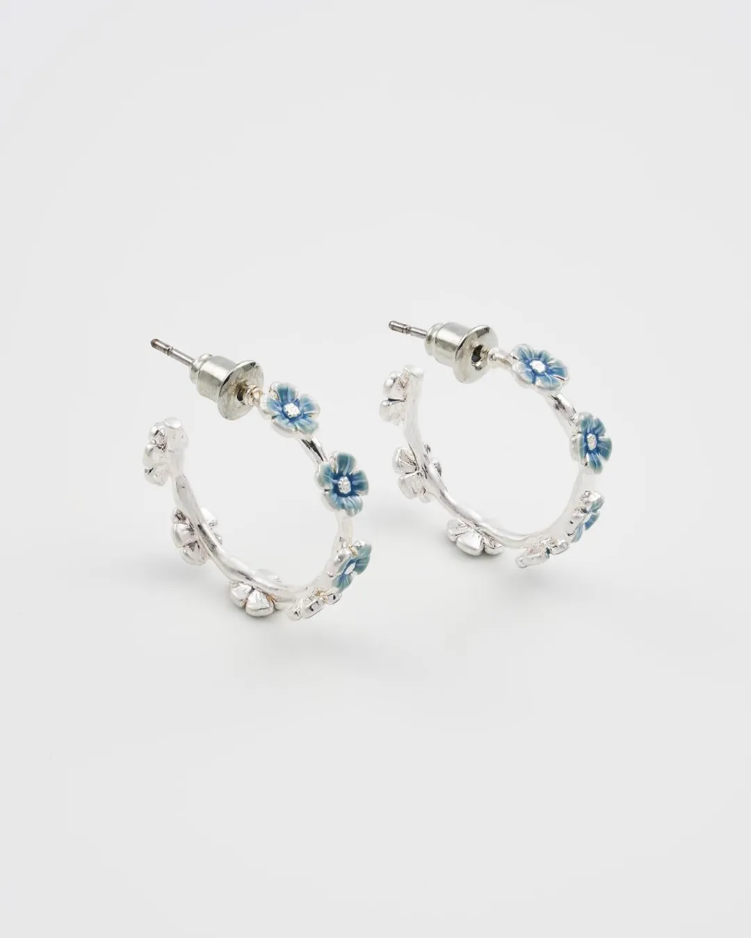 Clearance Fable England Forget Me Not Silver Stud Hoop Earrings