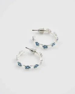 Clearance Fable England Forget Me Not Silver Stud Hoop Earrings