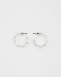 Clearance Fable England Forget Me Not Silver Stud Hoop Earrings