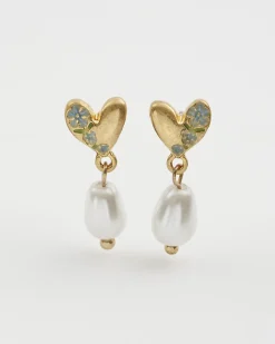 New Fable England Forget-Me-Not Heart & Pearl Earrings