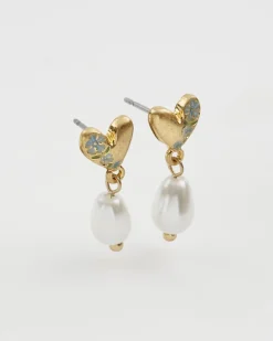 New Fable England Forget-Me-Not Heart & Pearl Earrings