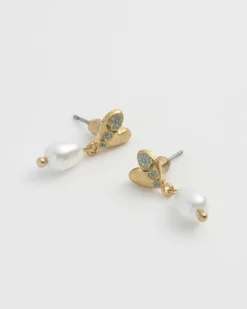 New Fable England Forget-Me-Not Heart & Pearl Earrings