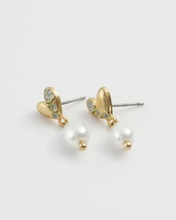 New Fable England Forget-Me-Not Heart & Pearl Earrings