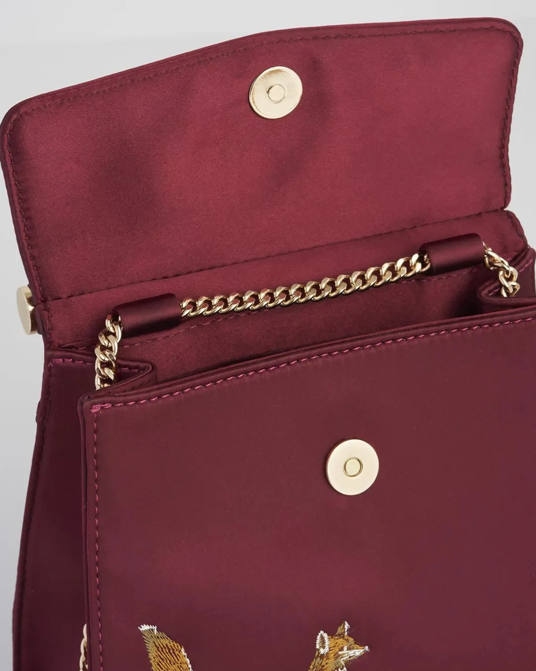 Outlet Fable England Fox & Mushroom Burgundy Embroidered Satin Tote
