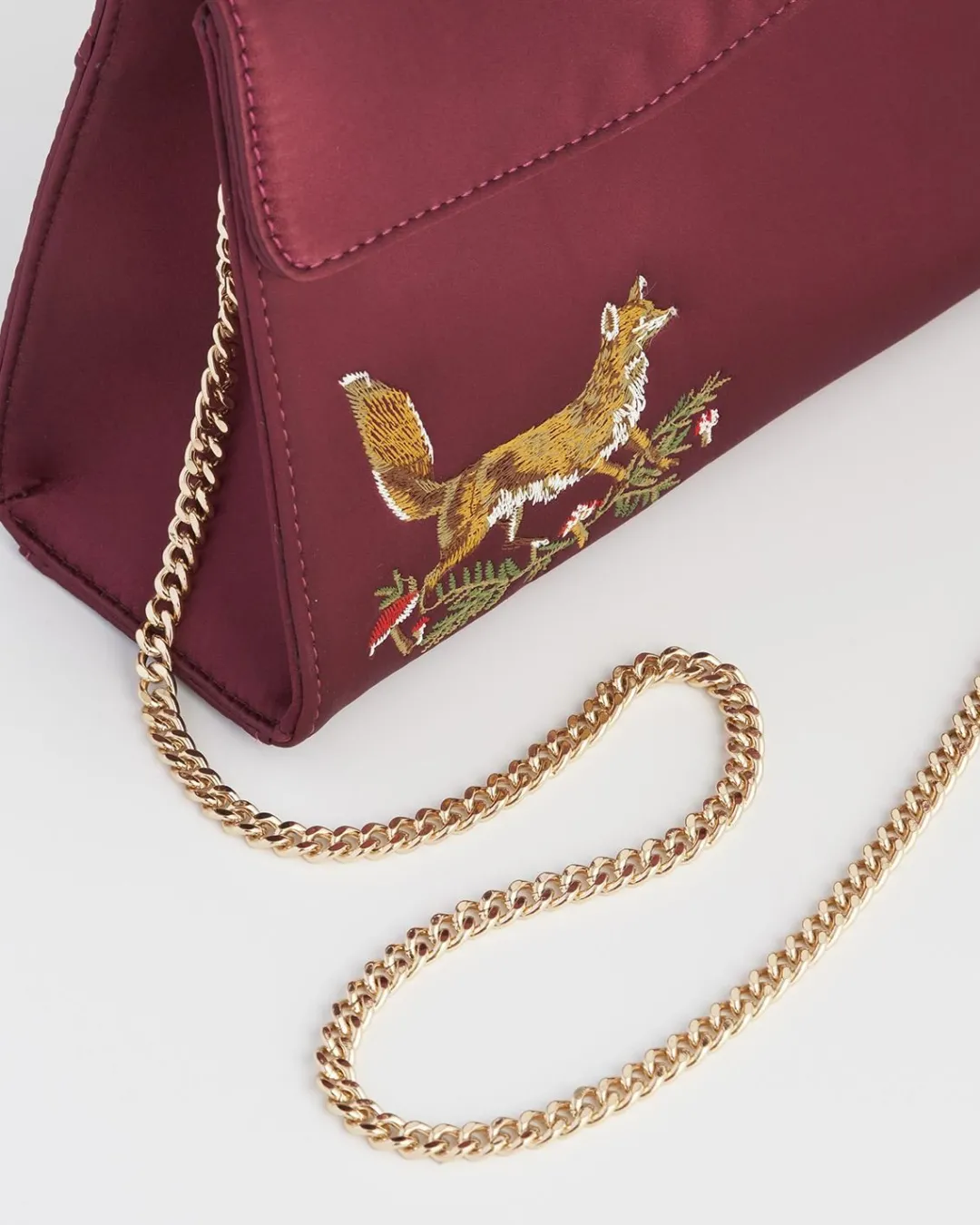 Outlet Fable England Fox & Mushroom Burgundy Embroidered Satin Tote
