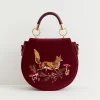Outlet Fable England Fox & Mushroom Embroidered Saddle Bag - Redcurrant Velvet