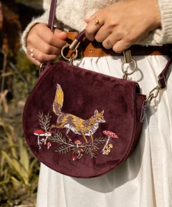 Outlet Fable England Fox & Mushroom Embroidered Saddle Bag - Redcurrant Velvet