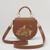 Clearance Fable England Fox & Pumpkin Tan Embroidered Saddle Purse