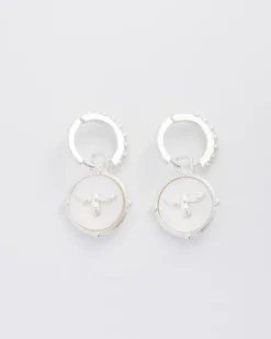 Sale Fable England Honey Bee & Pearl Huggie Earrings Silver