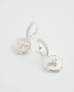 Sale Fable England Honey Bee & Pearl Huggie Earrings Silver